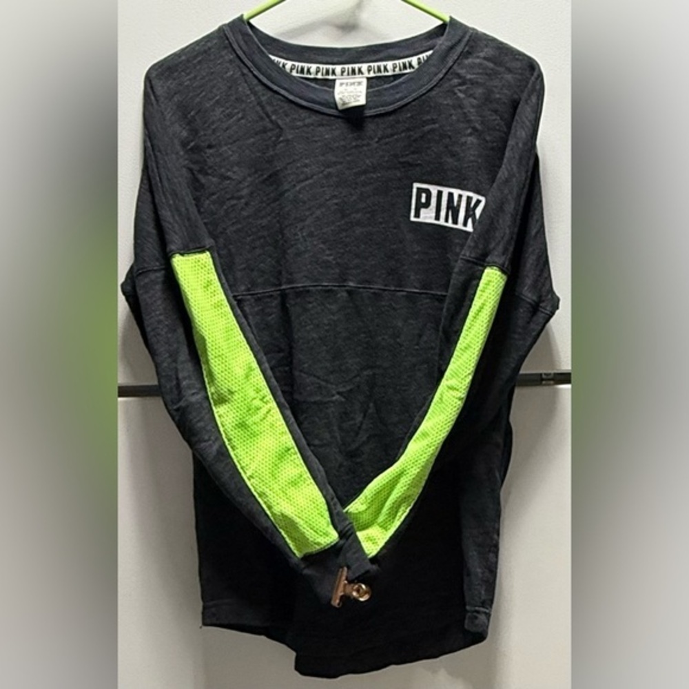 🪅PINK 80’s Vibe Black & Neon Green Crew Neck Sweatshirt